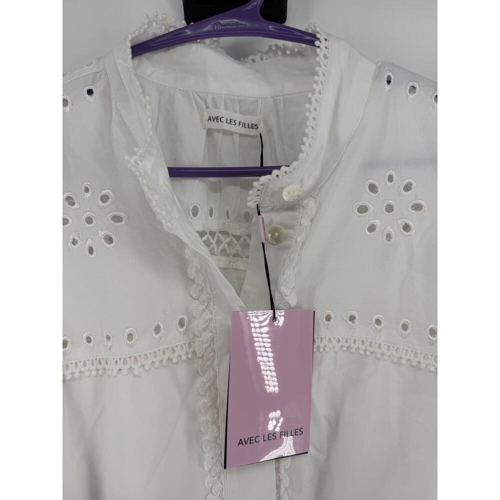 Avec Les Filles Women's White Eyelet Cotton Lined Shirt Dress Size 8 - Picture 5 of 12